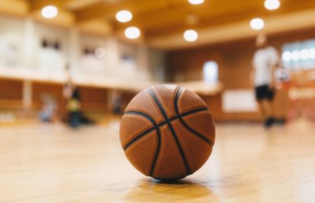  A basketball on a court